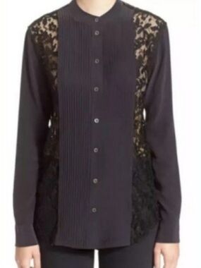 Equipment Black Lace-Panel Button-Front Shirt